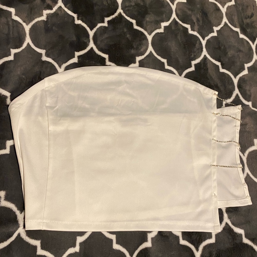 Sexy open White Tube Top with Gem Stones On The Side